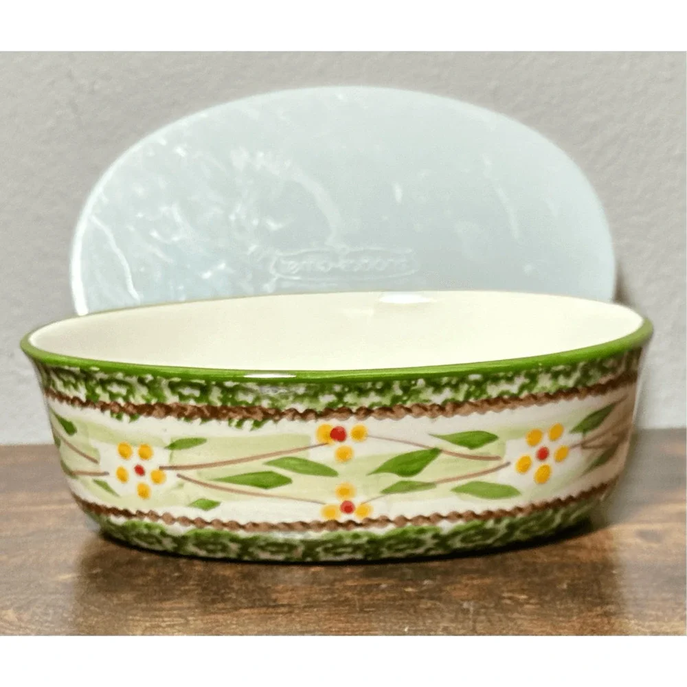 QVC Temp-tations by Tara Old World Green Oval Baker (7”) w/ lid